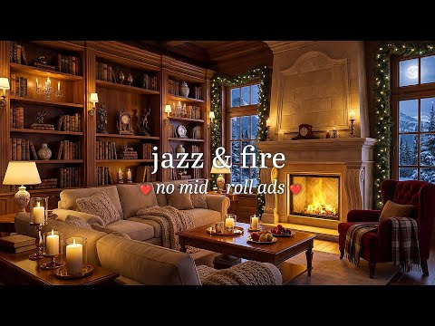 βοΈ Calm Winter Jazz & Fireplace (NO MID-ROLL ADS) Cozy Fireplace Ambience for Focus & Calm