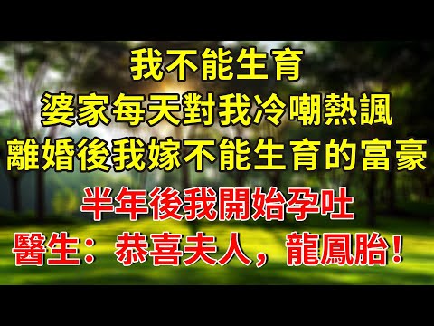 我不能生育，婆家每天對我冷嘲熱諷，離婚後我嫁給了同樣不能生育的富豪，半年後我開始孕吐，醫生：恭喜夫人，龍鳳胎！#人生感悟 #故事分享 #故事頻道 #正能量 #情感