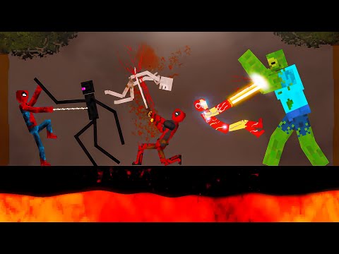 Super Heros vs Minecraft Creatures on Lava in People Playground