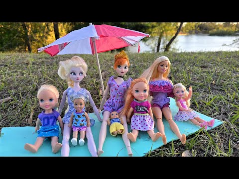 Picnic with Barbie ! Elsa & Anna toddlers - slime play - prank