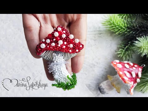 🍄 Как сделать брошь из бисера "Мухомор" (мастер-класс)