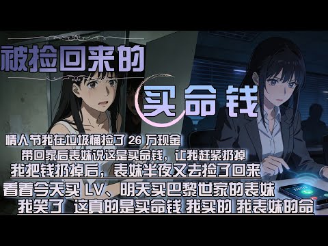 情人節我在垃圾桶撿了 26 萬現金，帶回家後表妹說這是買命錢，讓我趕緊扔掉，我把錢扔掉後，表妹半夜又去撿了回來，看著今天買 LV、明天買巴黎世家的表妹，我笑了  這真的是買命錢 我買的 我表妹的命