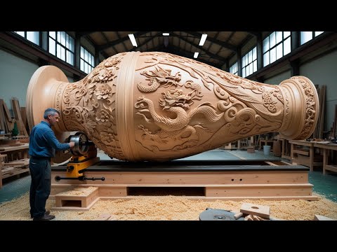 A Master Woodturner Transforms a GIANT Red Log into a Massive Flower Vase