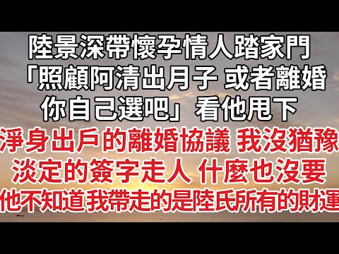 【完結】陸景深帶懷孕情人踏家門,「照顧阿清出月子 或者離婚,你自己選吧」看他甩下,淨身出戶的離婚協議 我沒猶豫,淡定的簽字走人 什麼也沒要,他不知道 我帶走的是陸氏所有的財運#婚姻 #豪门