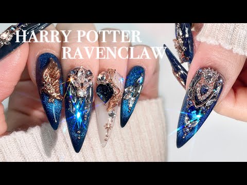 Harry Potter Ravenclaw Nails🦅💙 Nail Art ASMR / Gel extension