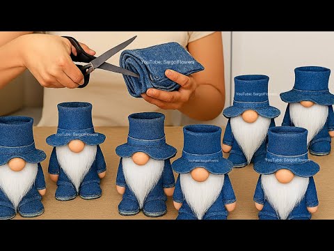 Fairytale gnome made from old jeans - quick and easy, no sewing required