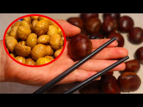 板栗去壳原来这么简单，只要一双筷子就搞定，1秒3个，太实用了