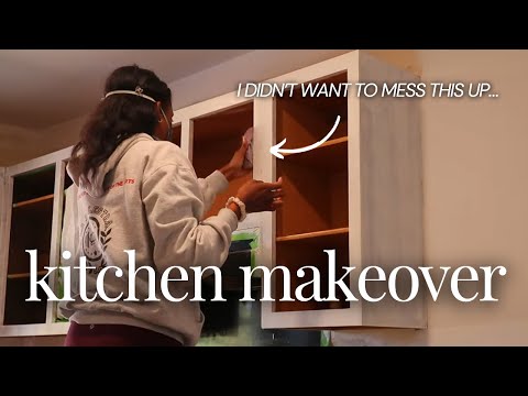 DIY BUDGET KITCHEN MAKEOVER EP 2 | Painting Oak Cabinets & Installing New Cabinet Hardware