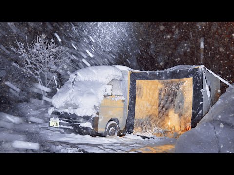 Blizzard Car Camping! | Solo Camping in Snowstorm with AURA Wood Fire [Relaxing nature ASMR]