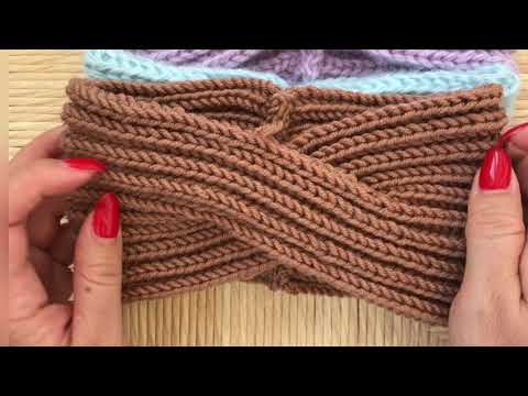 Knitting headband with English rib stitch. Master class