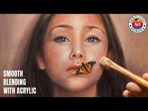 SMOOTH BLENDING WITH ACRYLICS | Portrait Painting Tutorial in Acrylic on Canvas by Debojyoti Boruah