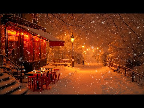 Quiet Winter Jazz Vibes ☕ Cozy Jazz Outside a Winter Night Café for a Calm Mood 🎶 Smooth Jazz