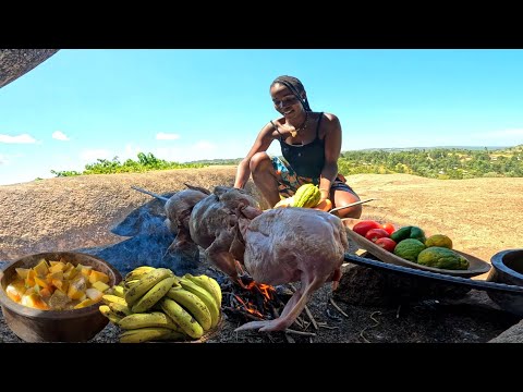Full Day Grilling Chicken On a Hot Rock 🪨 in The African village