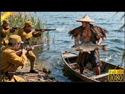 Japanese troops aim at a fisherman with a gun, but he’s a kung fu master who wipes out 100 of them.