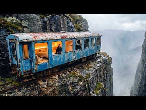 This Train Car Is Hanging Over a 100m Drop… Someone Built a Home Inside (ASMR)