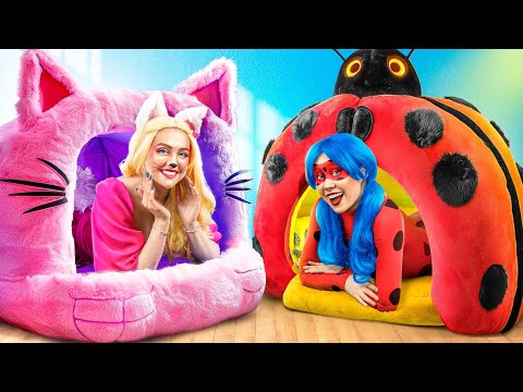 레이디버그와 헬로키티를 위한 작은 인형의 집 짓기!