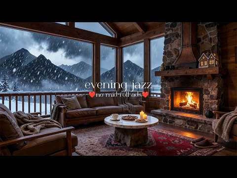 🔥 Warm Winter Evening Jazz (NO MID-ROLL ADS) – Cozy Fireplace & Snowy Forest Mood