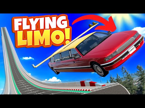 Flying Limo Jumps the Car Jump Arena in BeamNG Drive Mods!