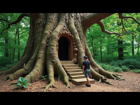 It Took Me 15 Days to Build and Take Shelter Inside a Giant Tree Trunk/ Bushcraft With Minimal Tools