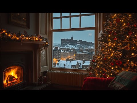 A Cozy Christmas Night In Edinburgh🎄 Snowfall Winter Ambience With Crackling Fireplace