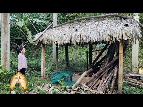 Poor girl. Survival skills of a homeless girl searching for food to sustain herself in the forest.