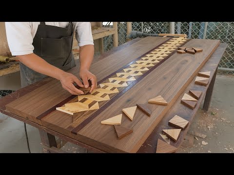 The Magic of Woodcraft: A Handmade Coffee Table with Elegant Curves and a Stunning Spiral Inlay