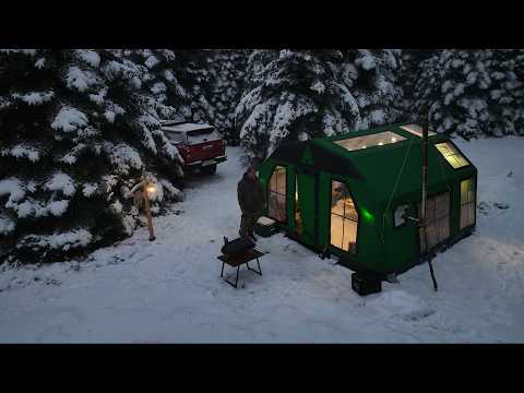 ❄️WARM TENT CAMPING IN HEAVY SNOWFALL WITH OUR NEW TENT