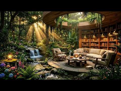 Cozy March Spring 🌼 Garden Coffee Shop Porch Ambience Soft Jazz Instrumental Musi