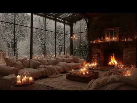 Calm Winter Cabin Evening ⛄ Snowy Woods, Soft Piano & Fireplace Glow for Sleeping, Focus