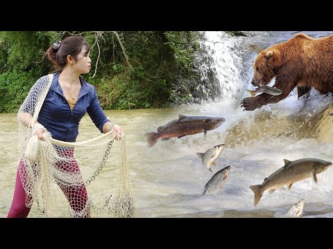 Interesting Fishing Techniques of Girl, Fishing Alone on Rivers and Lakes, Catch a Lots of Fish