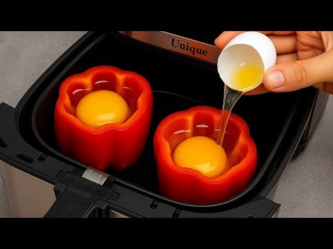 Put eggs and bell peppers in the oil-free air fryer❗magic happens 🤯(Easy and quick to try)