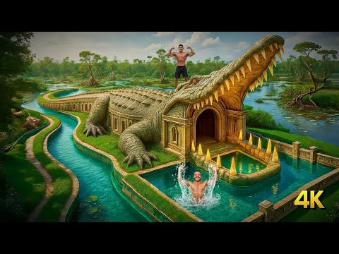 200 Days of Primitive Building: Underground Crocodile Pool with Magical Slide System