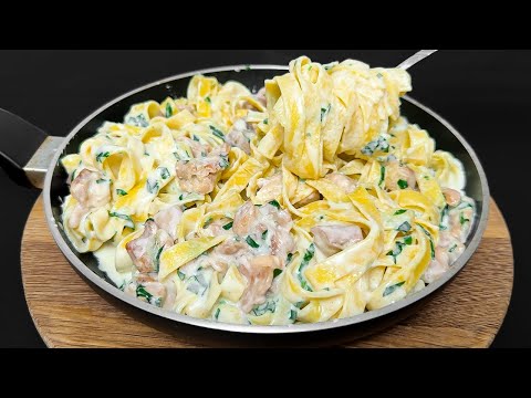 Die leckerste Pasta mit Hühnchen in cremiger Soße! Einfaches Abendessen Rezept in 10 Minuten!