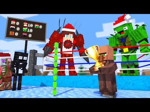Minecraft Mobs vs Titan JJ and Mikey BOTTLE FLIP Challenge and stupid jokes in Minecraft