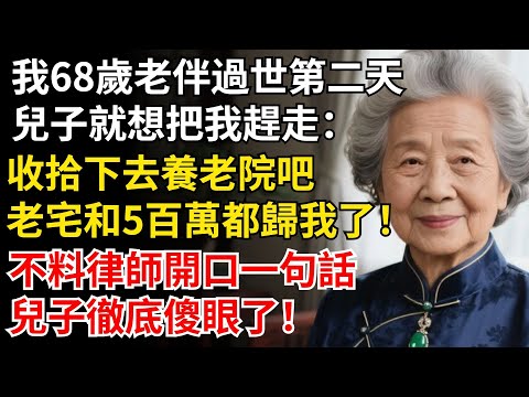 我68歲老伴過世第二天，兒子就想把我趕走：收拾下去養老院吧，老宅和5百萬都歸我了！不料律師開口一句話，兒子徹底傻眼了！#晚年生活#中老年生活#為人處世#生活經驗#情感故事#幸福人生#上了年紀該明白的事