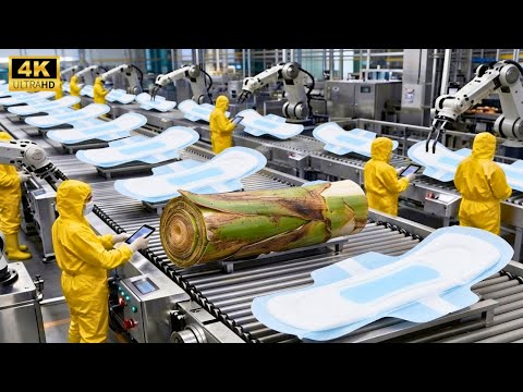Inside The Largest Modern Banana Stem Factory & Sanitary Pad Production Process (Full Process)