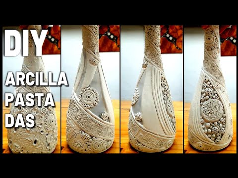 BOTELLA DECORADA! /ARCILLA  PASO A PASO resultado precioso #botellasdecoradas #arteabstracto