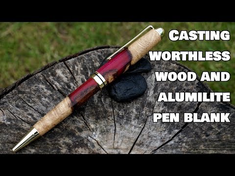 #2. Casting worthless wood and alumilite resin pen blank, oak and red resin.