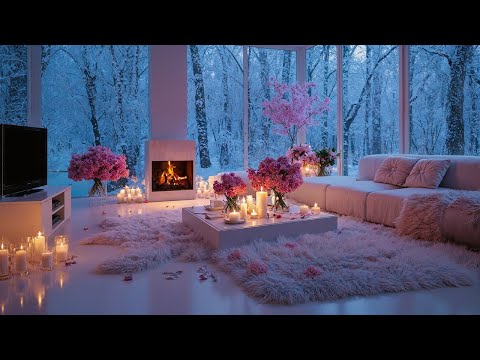 🔥🎶 Warm Fireplace Piano Music | 4 Hours White Lounge Winter Night | Cozy Fireplace Glow for Rest