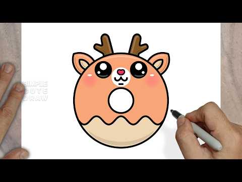 How to Draw a Cute Kawaii Reindeer Donut – Easy Drawing Tutorial for Kids & Beginners!