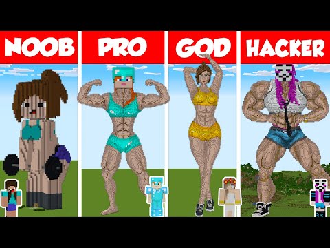 Minecraft TNT BODYBUILDER GIRL HOUSE BUILD CHALLENGE - NOOB vs PRO vs GOD vs HACKER / Animation