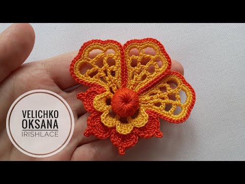 Flower for Irish crochet lace. Irish lace.English subtitles.