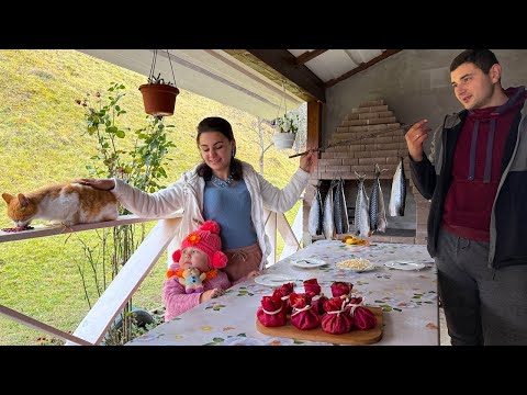Angelina’s Smoked Mackerel & Homemade Pancake Bags ❤️ Illya on the Tractor | Cozy Carpathian Life 🏔️