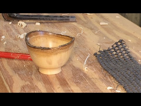Richard Raffan turns a tiny bark rim bowl from what should have been firewood