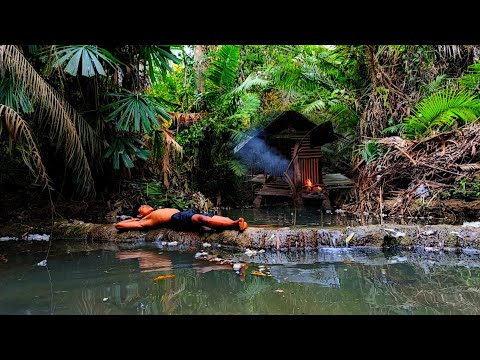 CAMPING BUSHCRAFT - MEMBUAT SHELTER BAMBU DI ATAS SUNGAI,MENCARI UDANG DAN SAYURAN HUTAN