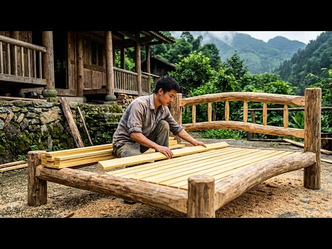 Building a Wooden Bed and Finishing the Cabin Interior | by @PrimitiveSkillsnet