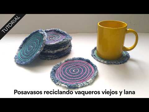 Tutorial: Posavasos reciclando vaqueros viejos y lana 👖 🧶 Fácil, original y muy económico 😍