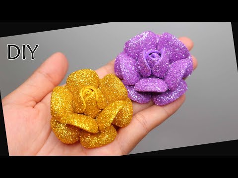 DIY - How to make glitter Foam Flower Eva foam | Foamiran | Cara membuat bunga spon glitter