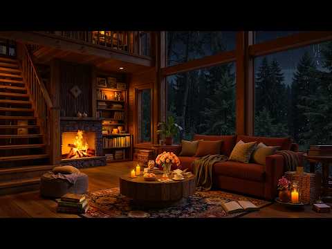 Cozy Cottage Ambience 🔥 Relaxing Jazz, Gentle Night Rain & Fireplace Sounds for Sleep, Study, Focus
