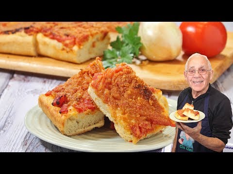 Sicilian Pizza Topped with Tomatoes and Onions